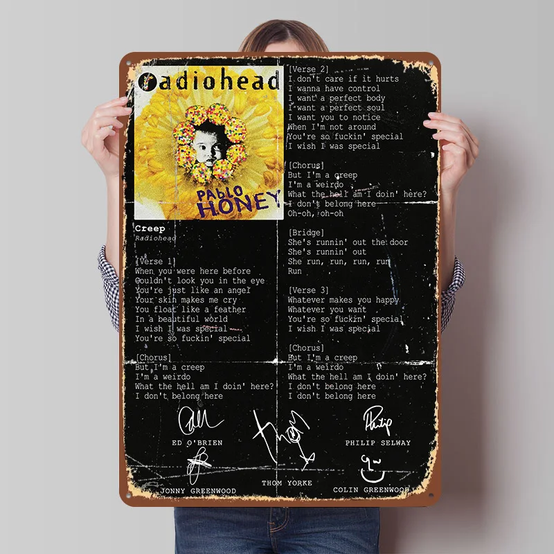 Radiohead Printed Poster Customized Wall Art Retro Vintage Metal Tin Signs for Home Living Room Decorations Bar Accessories Deco