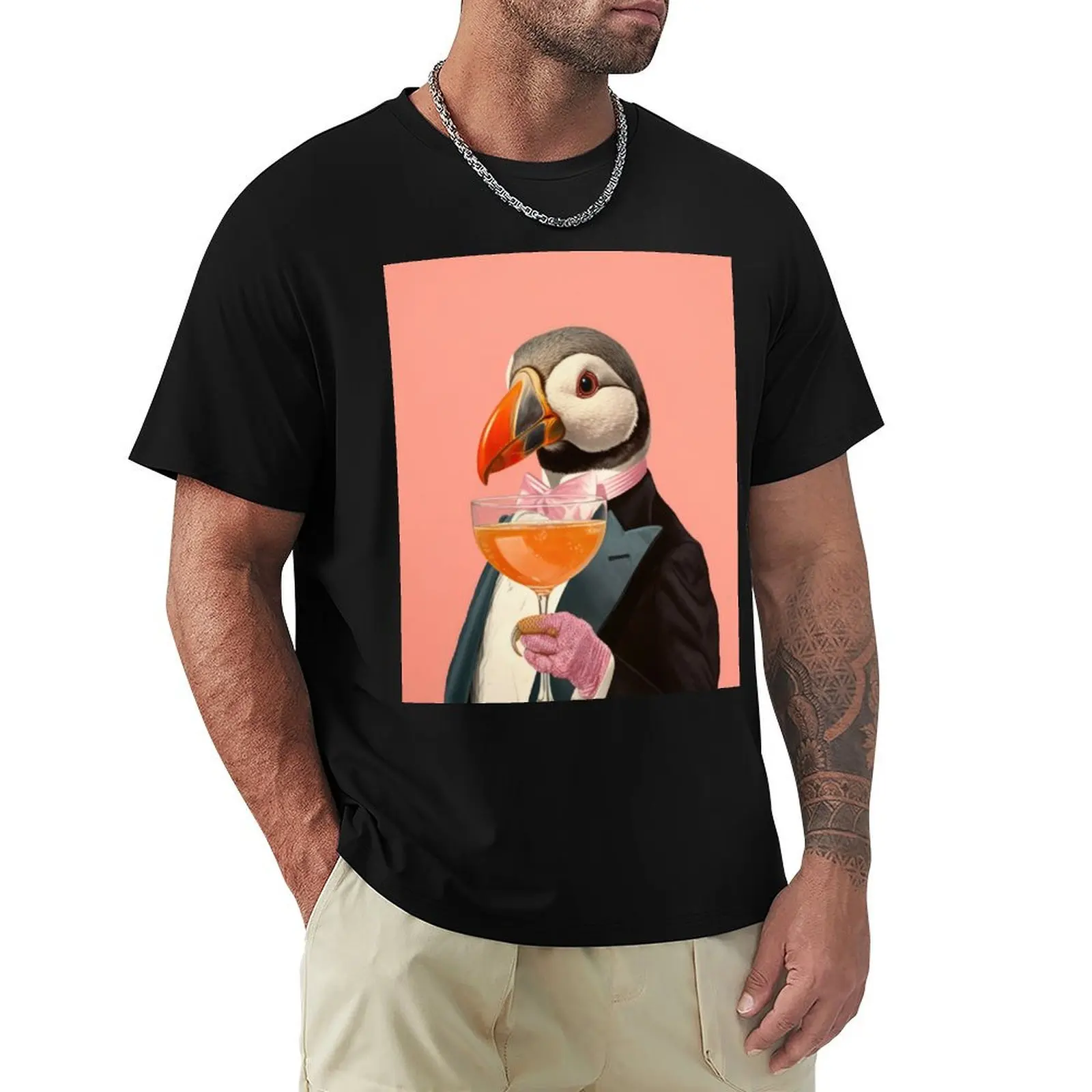 

A beautiful bird in a tuxedo and a drink T-Shirt Industrial Work Tee Shirt