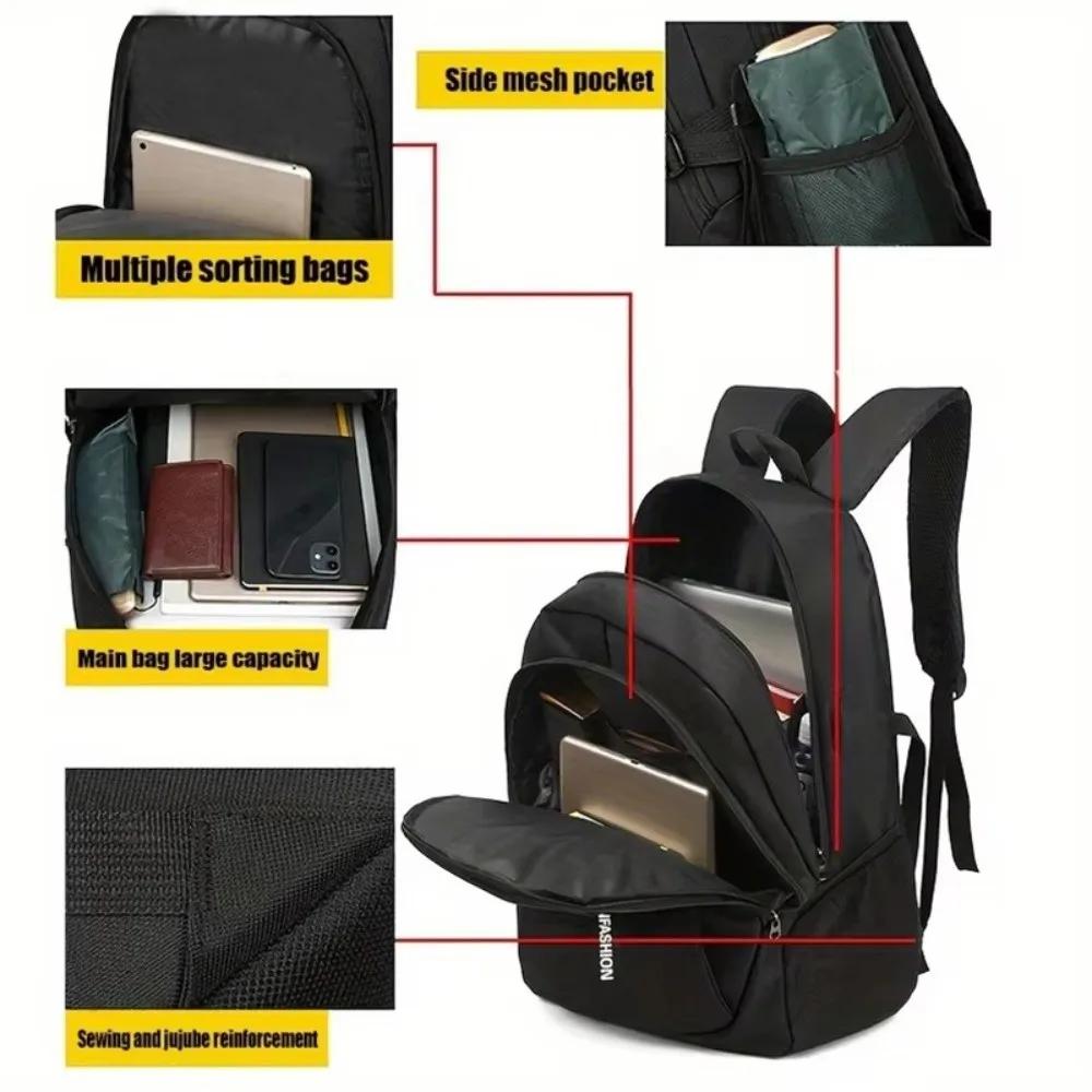 Casual Durable Laptop Rucksack Water‑repellent Multi‑zipper Business Backpack Oxford Men Briefcase For Student Work Daily
