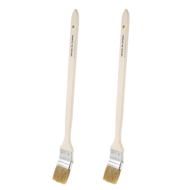 2Pcs 2 Inch Wide Wooden Handle Metal Ferrule Faux Bristle Head Radiator Brush