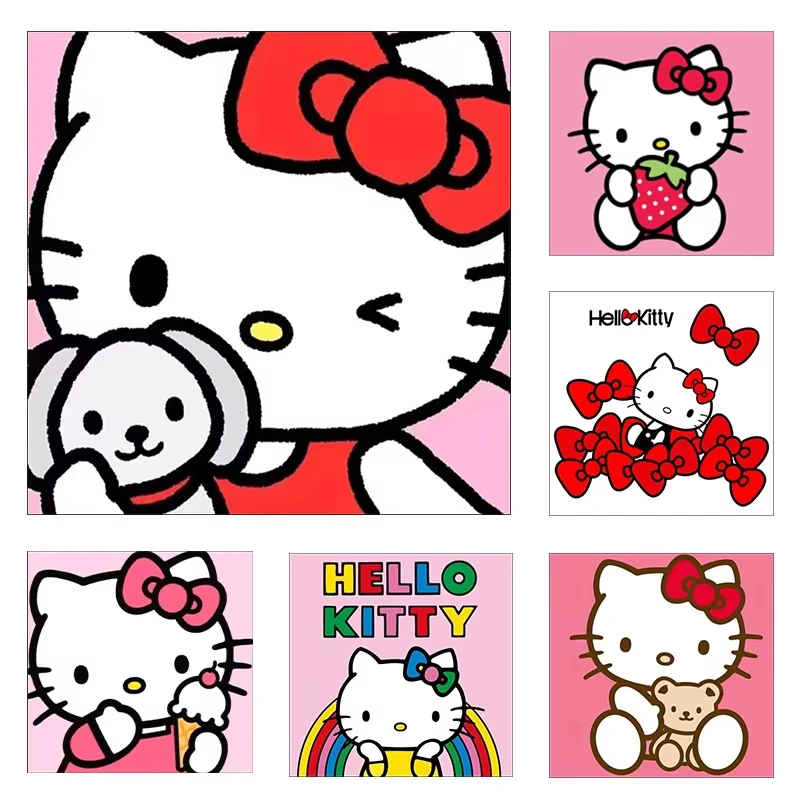 5D DIY Diamond Painting Kit Hello Kitty Kawaii Cartoon Art Full Drill Rhinestone Mosaic Wall Decor Craft Kit Home Gift Frameless