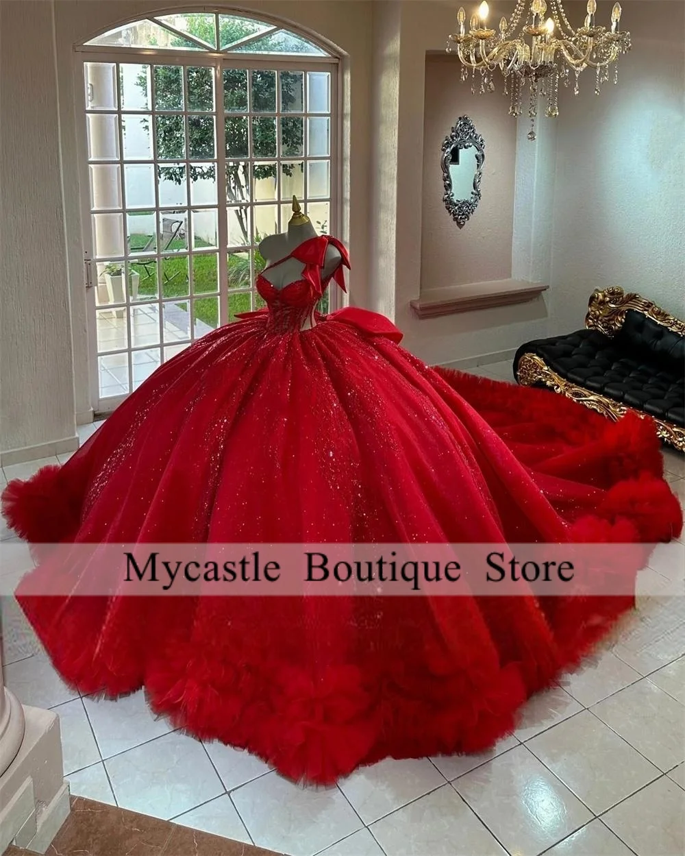 ชุดเดรสงาน Quinceanera สีชมพูสดแบบใหม่ ประดับด้วยลูกไม้ ปี 2025 ทรงบอลกาวน์ โบว์ผูกไหล่ข้างเดียว คอร์เซ็ท ชุดเดรสงาน Sweet 16 ชุดเดรสงานวันเกิด สามารถสั่งตัดได้