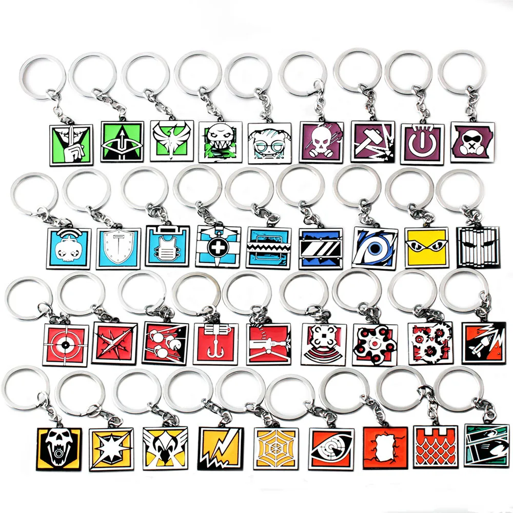 Rainbow 6 Six Seige Cartoon Enamel Keychain Tachanka Echo Kapkan Lesion Smoke Sledge Hibana Operator Logo Key Ring Fans Jewelry