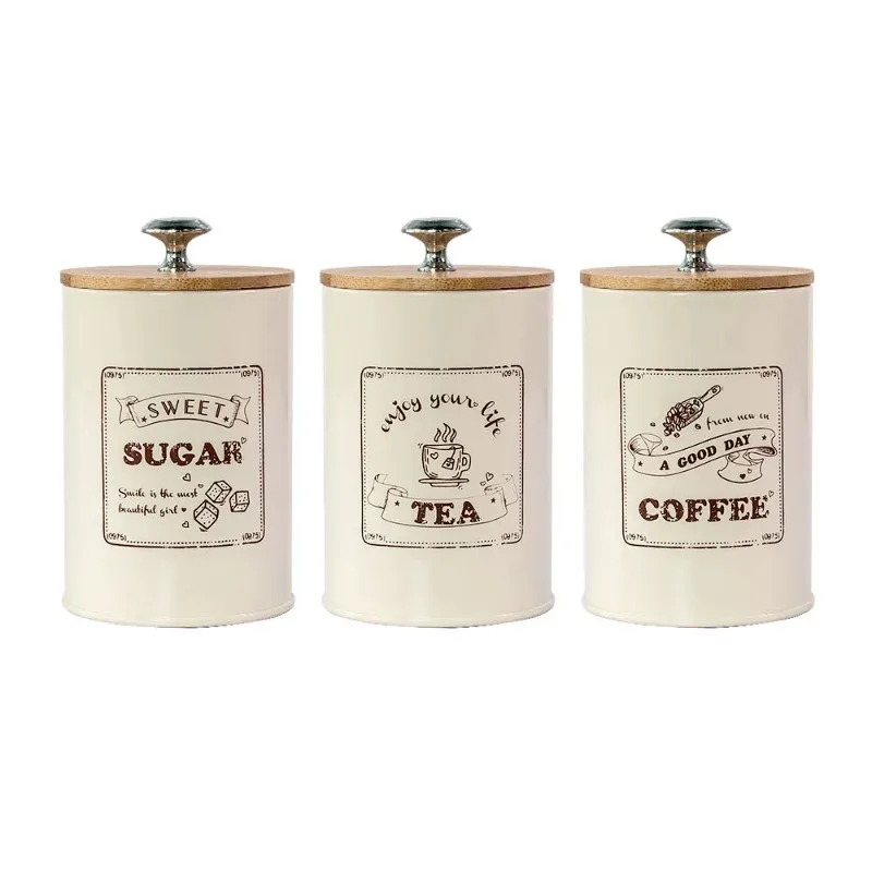

:Coffee Tea Sugar Storage Jars, Retro Bamboo Sealing Lid, Metal Box, Candy Canister, Kitchen Cereals, Seasoning Organizer Tank