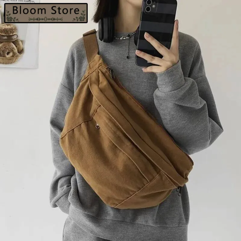Vintage Canvas Y2k Chest Bags Japanese All Match Trendy Men Shoulder Bag High-Capacity Grunge Students Crossbody For Women