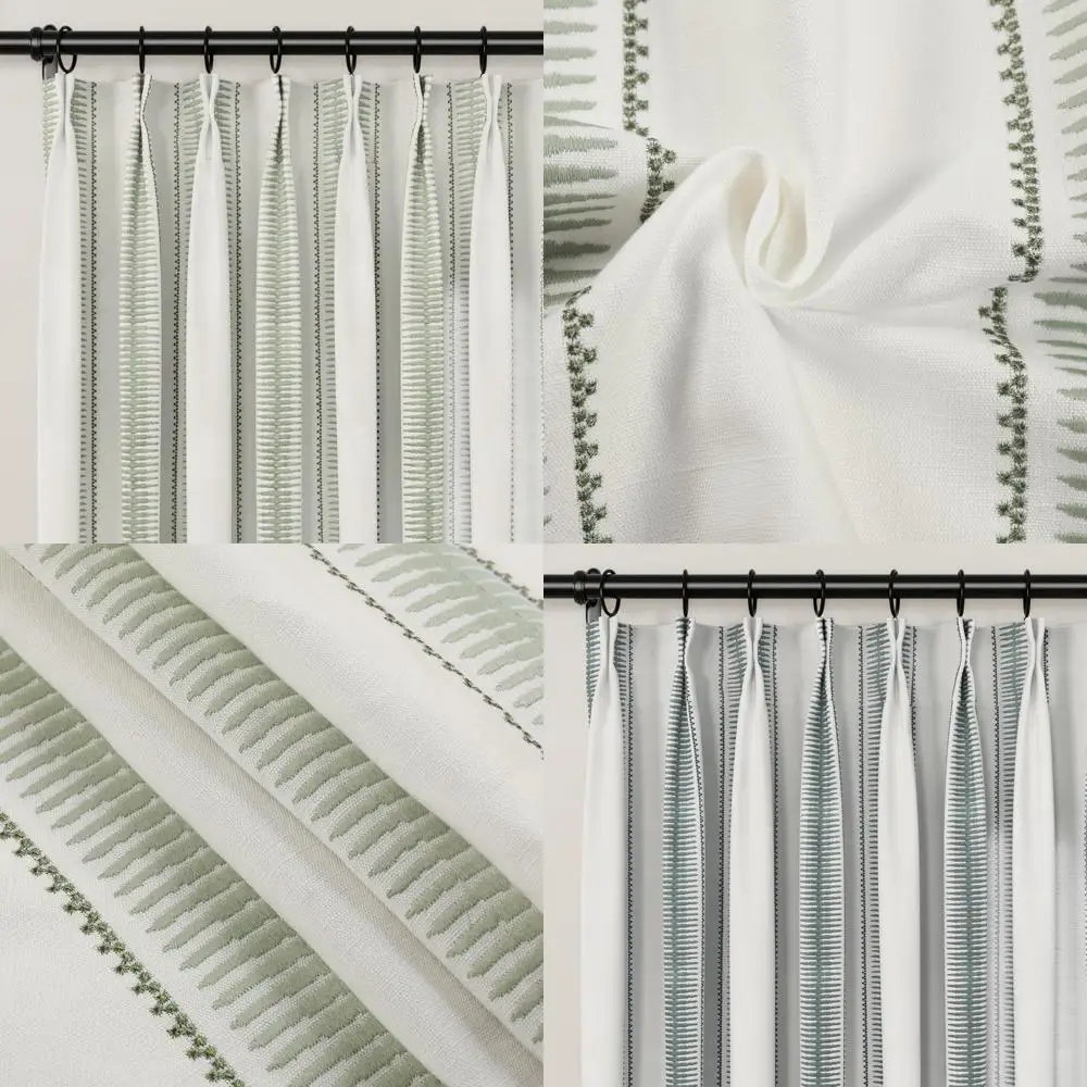 

Удлиненные шторы со складками и вышивкой, длина 108, текстурированная драпировка из натурального хлопка и льна в широкую полоску для домашнего декора