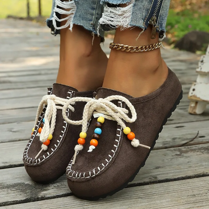 Women's Summer Outdoor Comfortable Slip-on Open-Heel Sandals Fashion Brand Suede Designer Home Slippers Everyday Shopping Mules