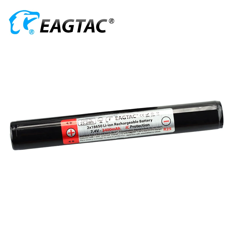 EAGTAC 2x18650 7,4 V 2500 mAh(R18) 2600 mAh(R19) 3100 mAh(R22) 3400 mAh(R25) Paquete de batería de iones de litio protegida con botón superior GX25L2 GX30L2R