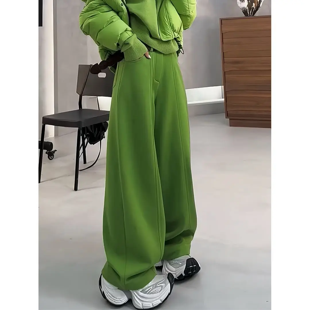 Design sense velvet scimitar sweatpants women's 2025 autumn and winter new  street wide-footed pants casual versatile trousers