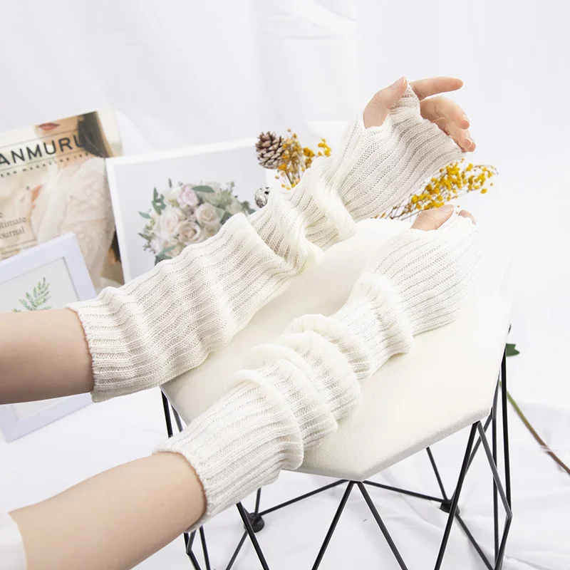 Women\'s Long Knitted Fingerless Arm Sleeves Gothic Style Winter Long Arm Warmers Girls Harajuku Y2K Fashion Wrist Gloves