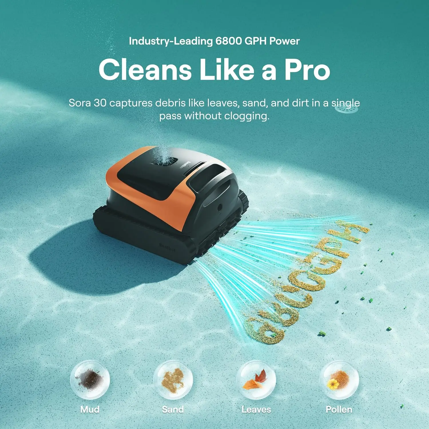 

Beatbot Sora 30 Cordless Robotic Pool Cleaner, 6800GPH 4-in-1 Vacuum for In/Above Ground Pools Up to 3229 sq.ft, 5L Basket