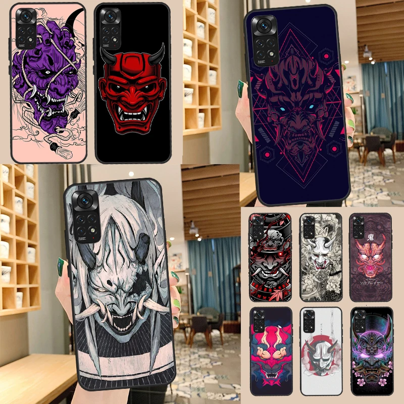 Oni Hannya Demon Mask Case For Xiaomi Redmi Note 11 10 9 8 12 Pro 10S 11S 12S Cover For Redmi 9 10 10A 9C 10C 12C