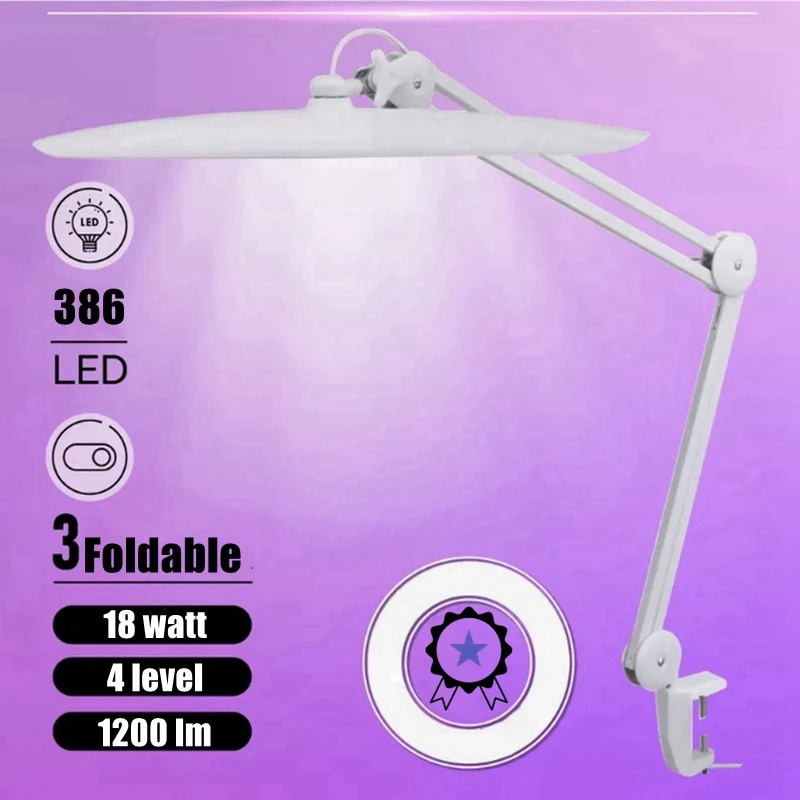 Lámpara LED para extensión de pestañas Nail Art, lámpara de escritorio con abrazadera giratoria plegable de 386 LED de alto brillo para lectura de manualidades de belleza