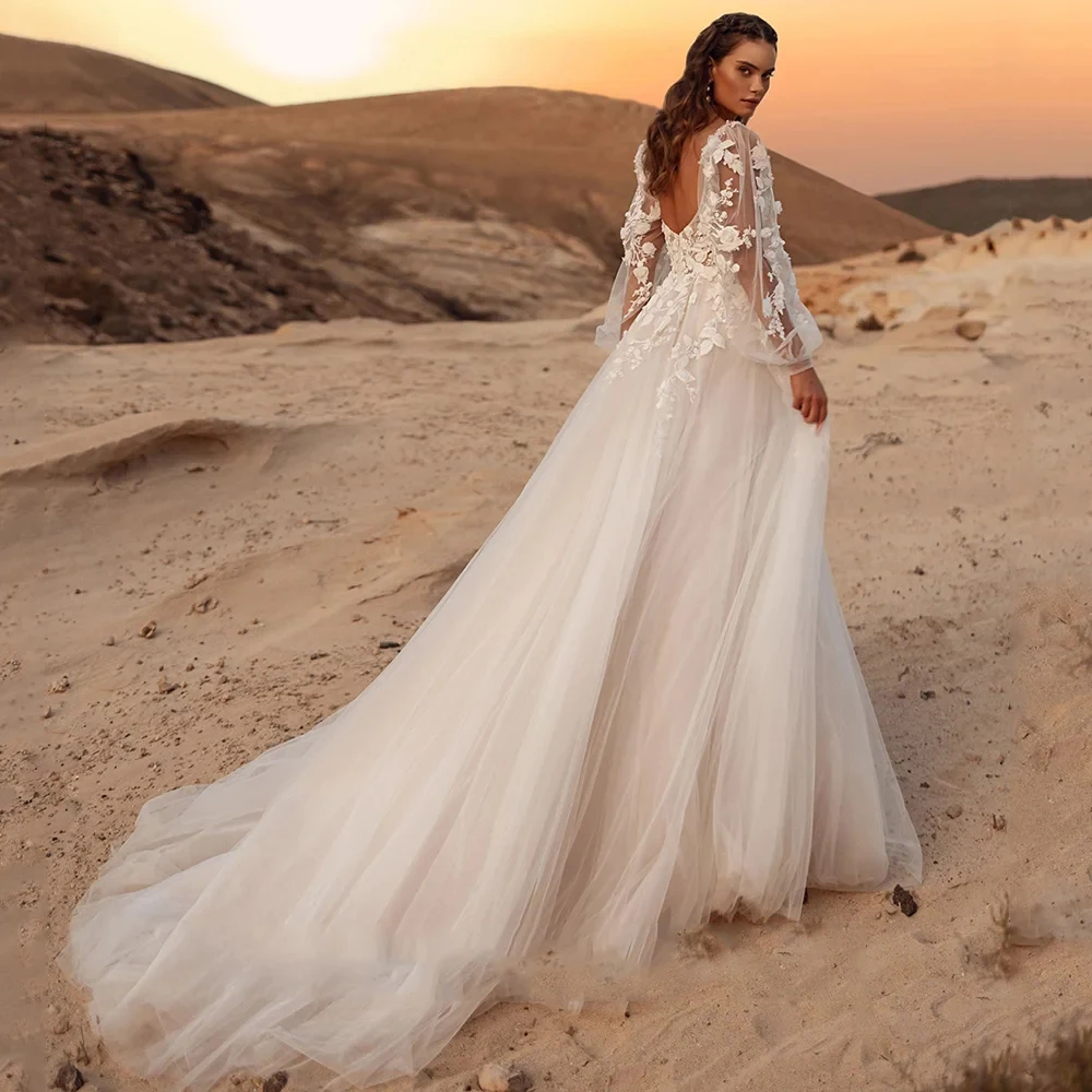 Wykwintne suknie ślubne bez ramiączek, szyte na miarę, z długim rękawem, suknia dla panny młodej, plisowana, z aplikacjami, linia A, tren dworski, فستان حفلات