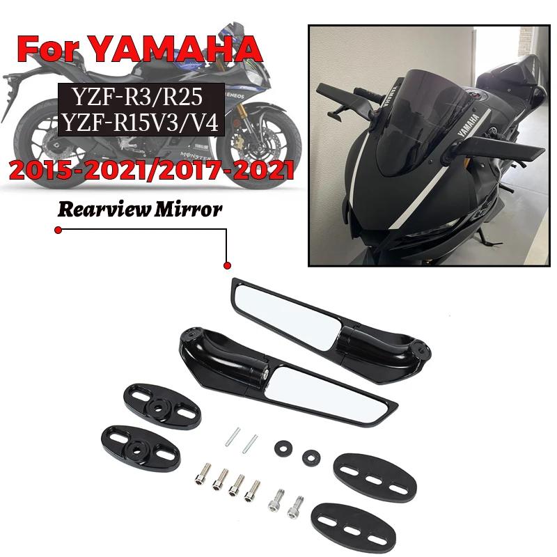 For YAMAHA YZF-R3/R25 2015-2021 YZF-R15 V3/V4 2017-2021 Rear View Mirror Adjustable Wind Wing Rotating Side Mirror Suitable