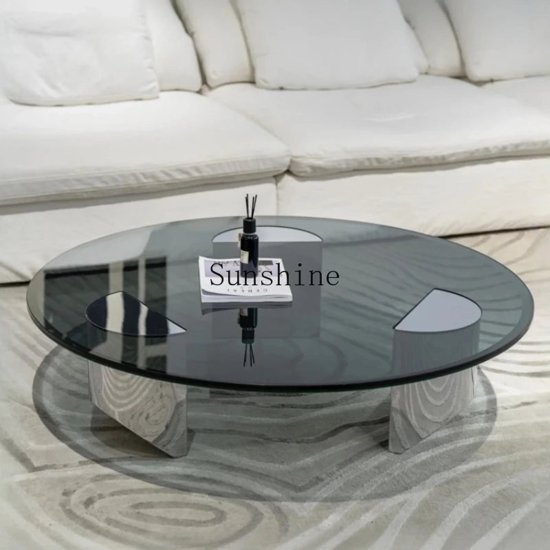 

Italian light luxury double-layer glass round suspended coffee table high-end living room simple home