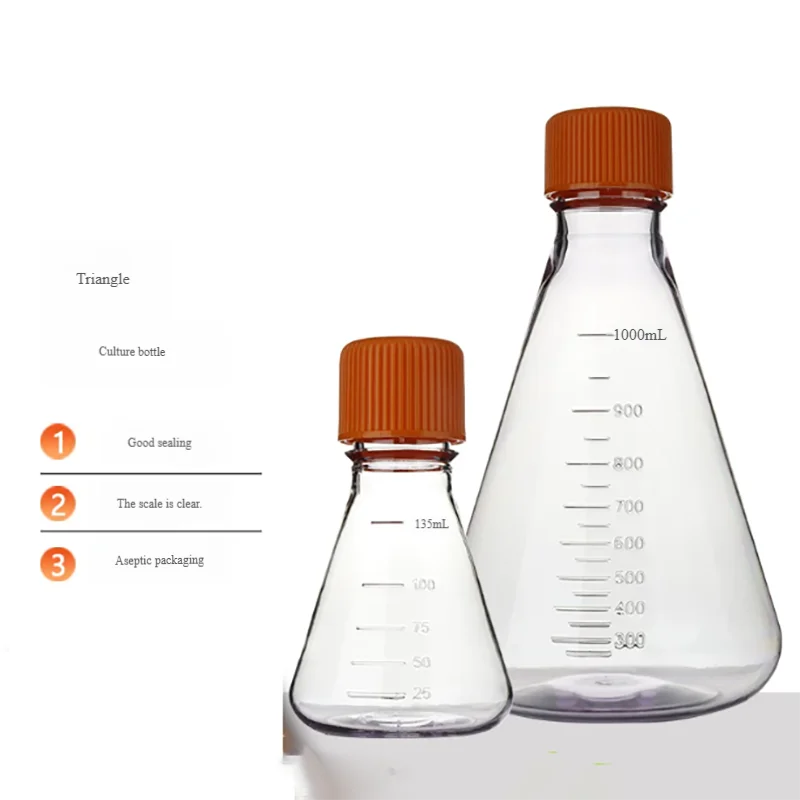 Triangular culture flask polystyrene cell culture shake flask conical flask with scale 125 250 500 1000ml