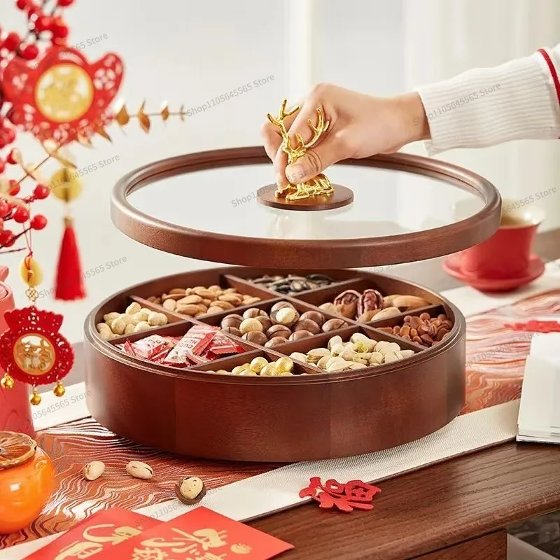 For Solid Wood Light Luxury Dried Fruit Plate Candy Box Chinese Nut Storage Box Wooden Snack Storage Plate