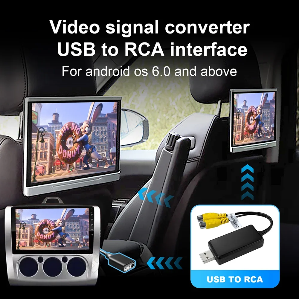 USB To CVBS RCA Video Output Adapter Box Interface Connect to Monitor Display Device For Android Radio Multimedia Player