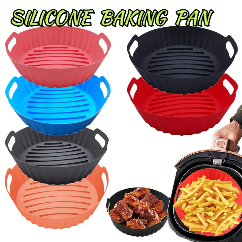 

20CM Silicone Baking Pan Pot Liner Reusable Air Fryer Pan Bakeware Foldable Washable Round Baking Tray Oven Kitchen Accessories