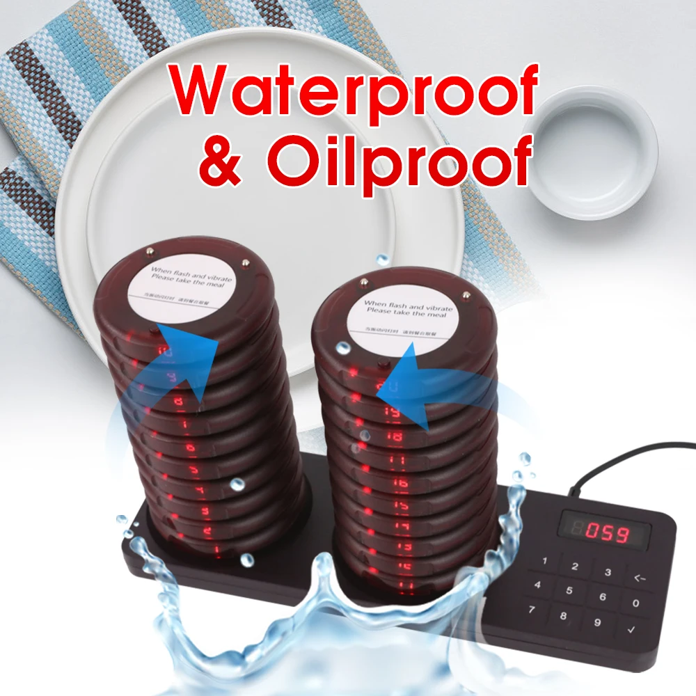 Wireless Restaurant Pager System Waterproof Buzzers Calling System Food Pager For Cafe Church Clinic Food Court Food Truck