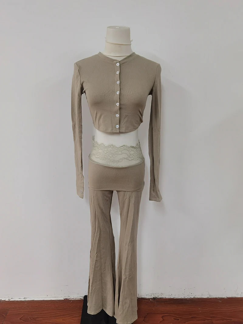 Conjunto de dos piezas de moda francesa para mujer, trajes informales y de estilo perezoso, Top corto con cintura ajustada, pantalones largos de cintura alta