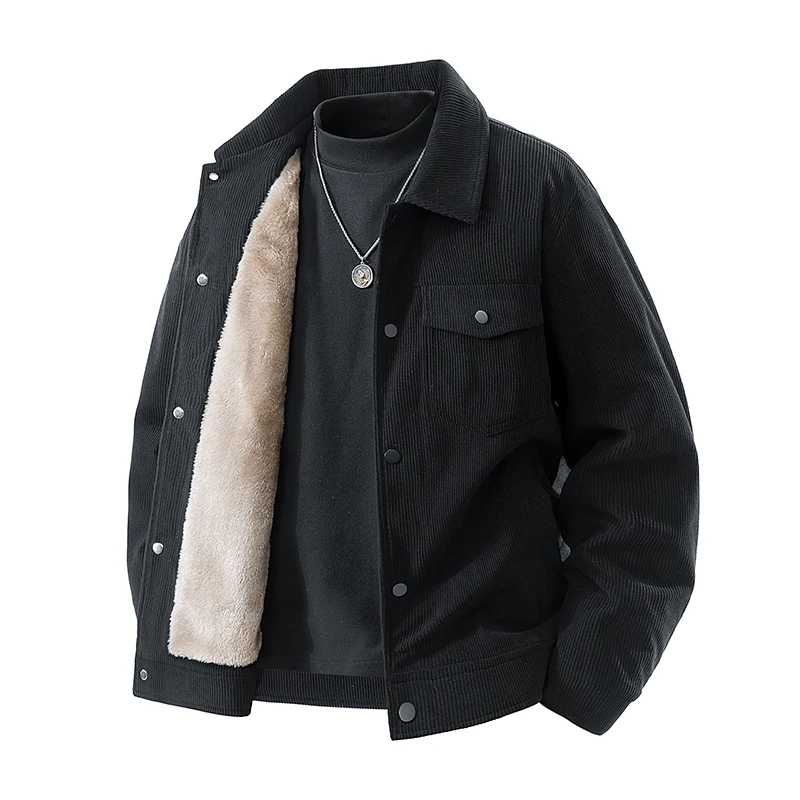 

Мужская зимняя куртка с флисовой подкладкой, повседневная рабочая одежда, модная, с воротником, свободного кроя, из 100% полиэфирного волокна, стандартной длины