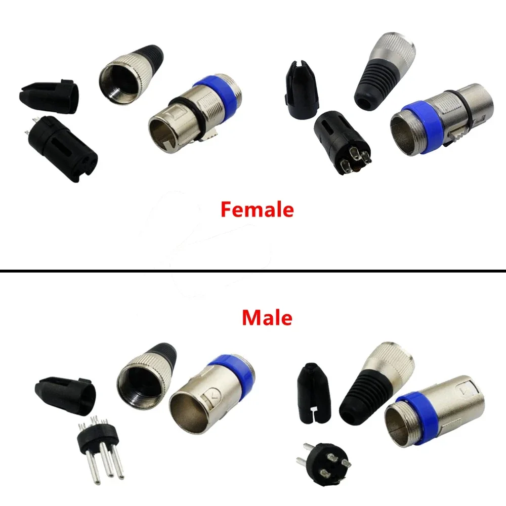 1PC Nickel Plated 3 Pin XLR Male Female Audio Cable Connector MIC Plug