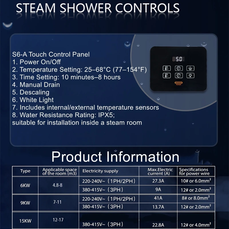 

Sauna Steam Generator: Equipment for Sauna Rooms, Bathrooms, and Wet Steam Systems with Touchscreen Panel