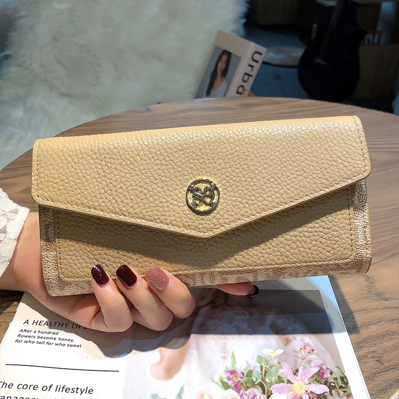 New Two-tone Long Wallet Women Genuine Leather Wallets Letter Pattern Cowhide Clutch Bag Envelope Purses For Ladies Billfold