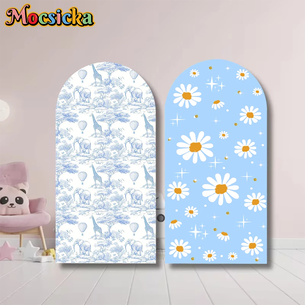 

Mocsicka Arch Backdrop Children Baby Shower Boy Birthday Adult Wedding Arched Covers Background Blue Art Grid Decor Studio Props