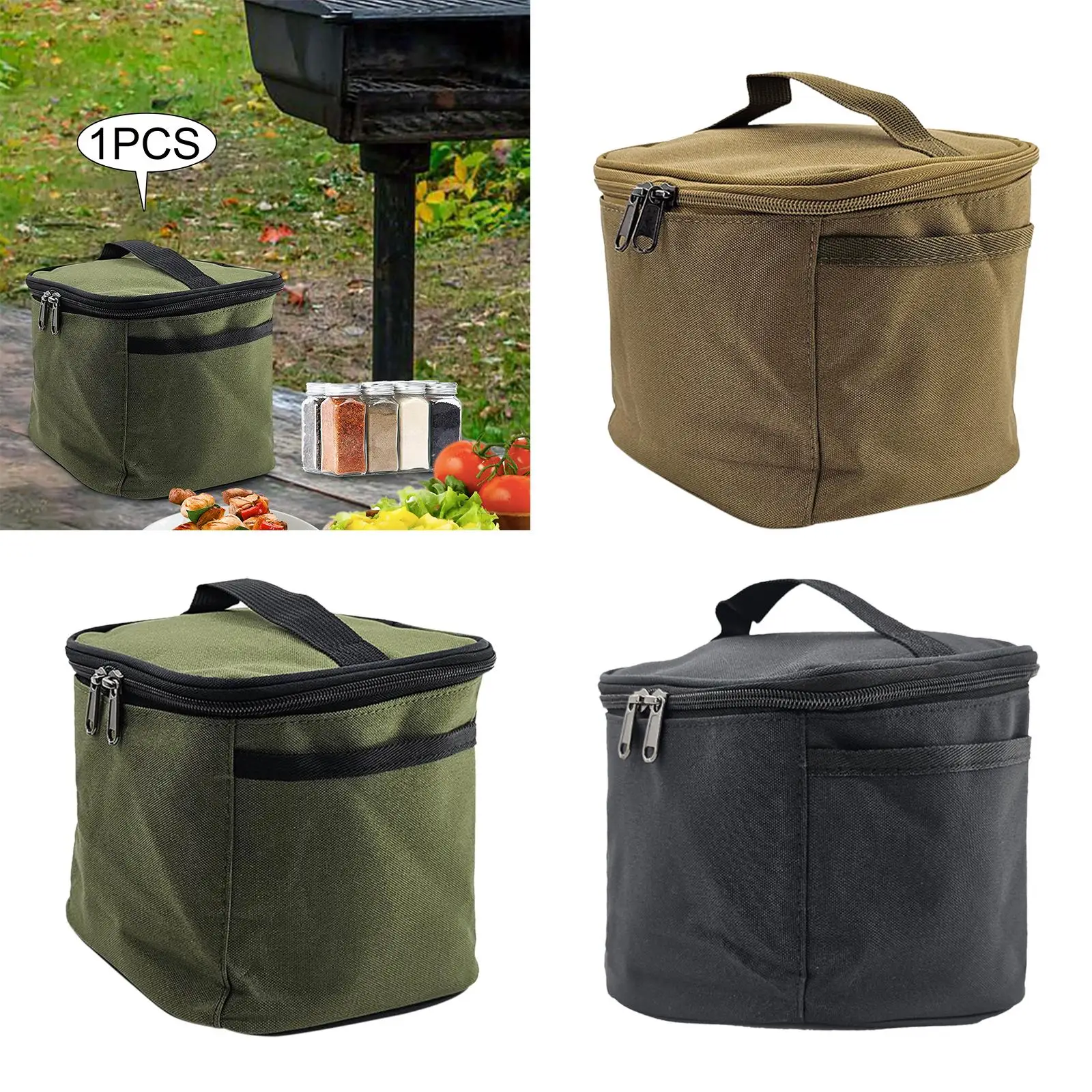 Portable Spice Bag Lightweight Cooking Pouch Barbecue Tool Canvas 5 Grid with Handle Portable Backpacking Outdoor Tableware Bag