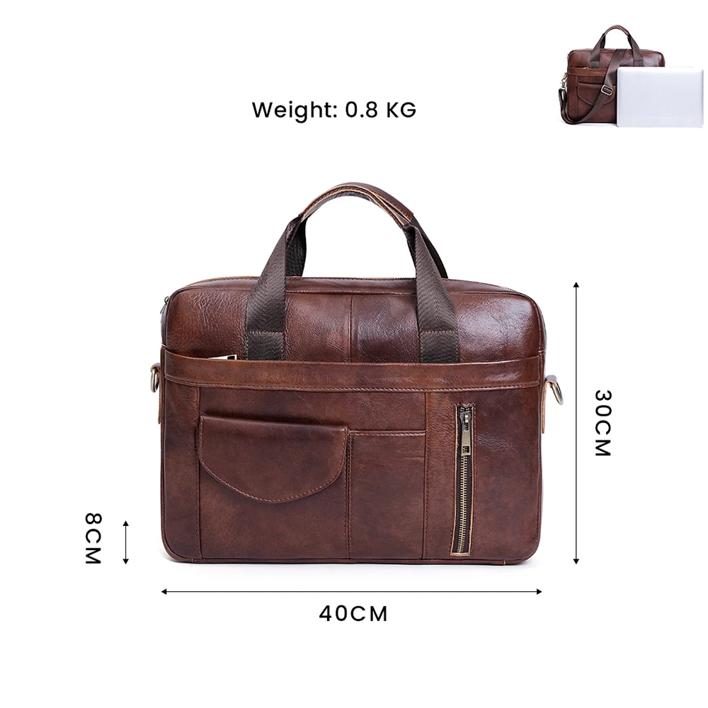 JOYIR Genuine Leather Laptop Briefcase for Men Retro Travel Messenger Bags 15.6 Inch High Capacity Computer Shoulder Bag