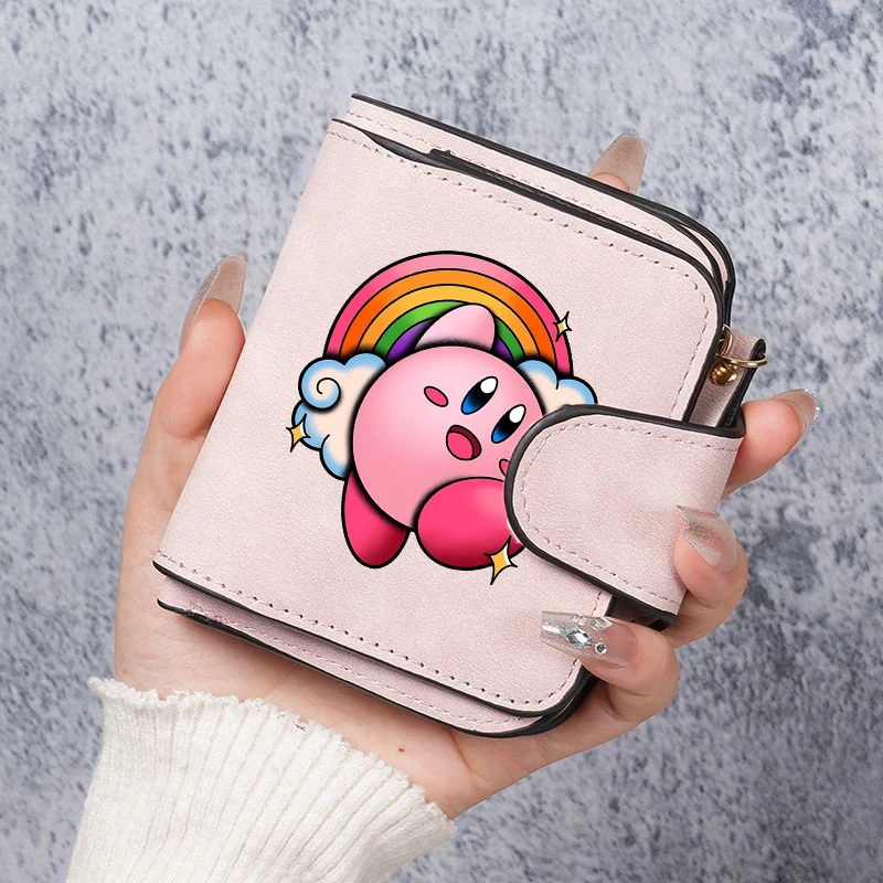 Kirbys Short Wallet Women Folding Wallets Female Card Bag Cartoon Money Bag Girl Cute Coin Purse Portable Credit Card Holder view 6