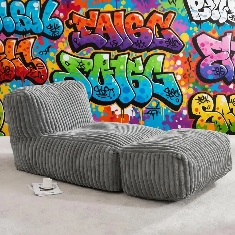 

Серое полосатое кресло-мешок с эффектом памяти для гостиной, спальни или балкона