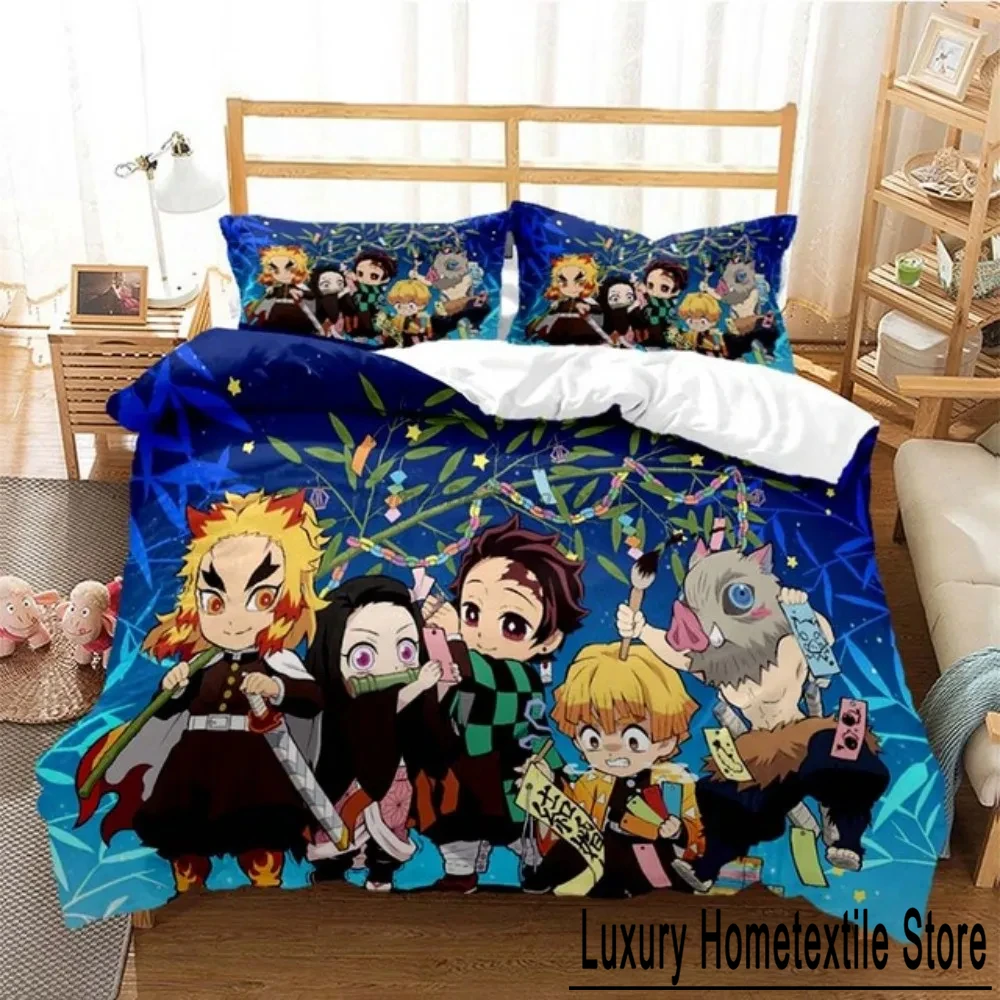 Hot Anime Demon Slayer Bedding Set Japanese Cartoon Bed Linen 200x220 Teens Girls Twin Single Queen King Full Duvet Cover Sets