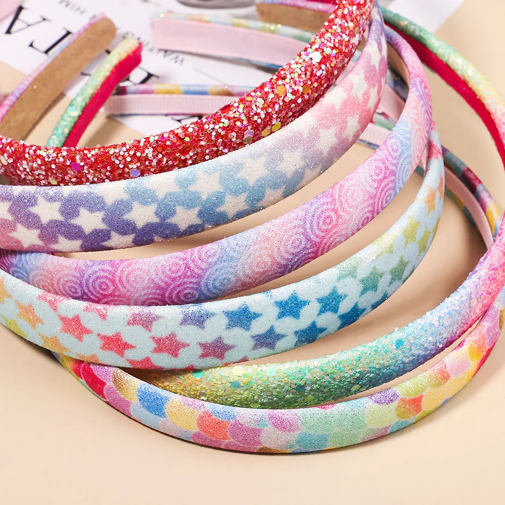 1Pcs New Girl Glitter Headband Cute Hairband Gradient Rainbow Love Star Headband Mermaid Kids Fashion Hair Accessories Gifts