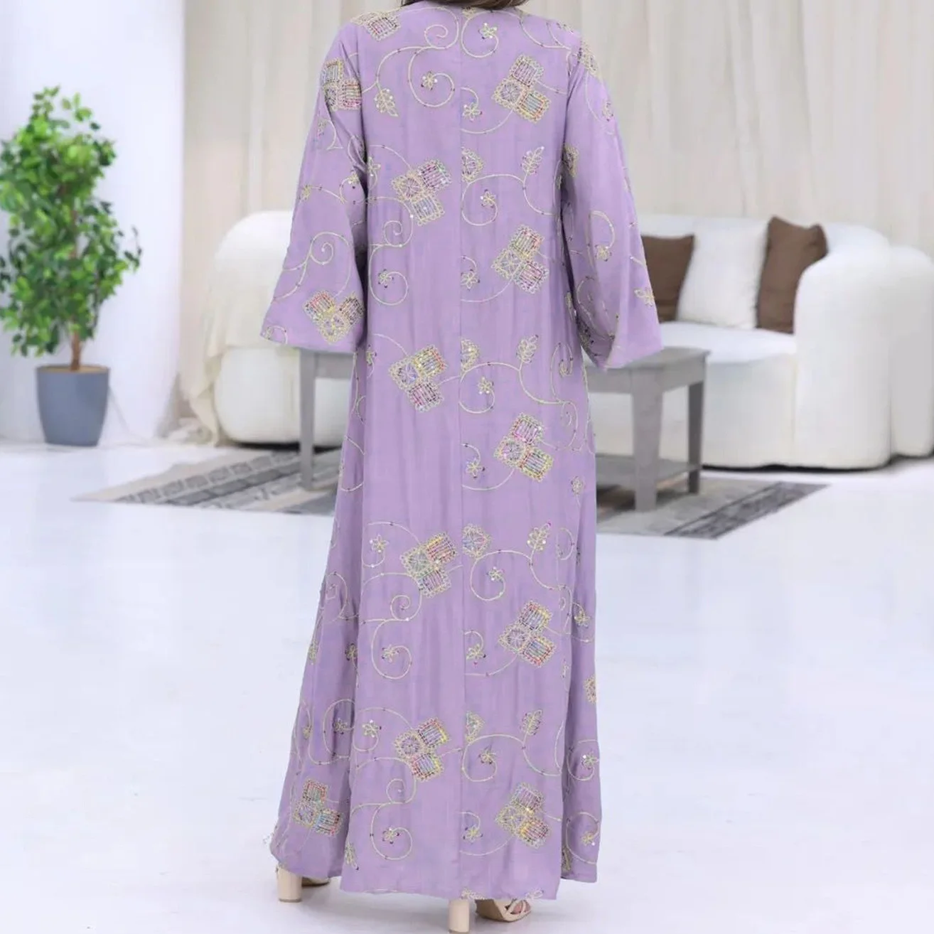 Elegant Muslim Dress Special Occasions Sequined Printed Fashion Jalabiya Kaftan Islam Vestidos Arab Long Robe Ramadan Morocco