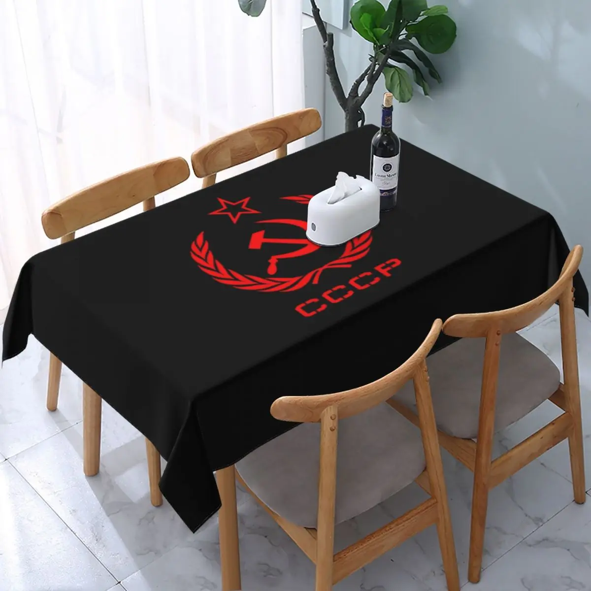 Rectangular Waterproof Russian USSR Soviet Union Hammer And Sickle CCCP Communist Tablecloth Backing Table Cover Table Cloth