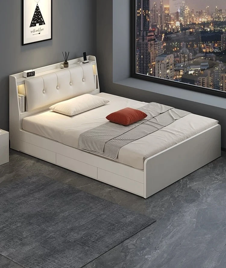 Customizable Bedroom Furniture Apartment Hotel Melamine Wood Storage King Queen Size Bed