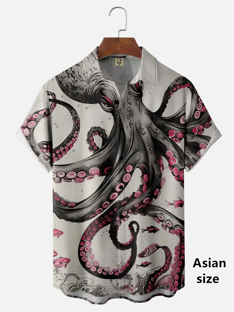 Novelty 3D Print Marine Animal Tentacle Pattern Shirts New Hawaiian Men's Shirts Creative Short Sleeve Tops Men Casual Blouse