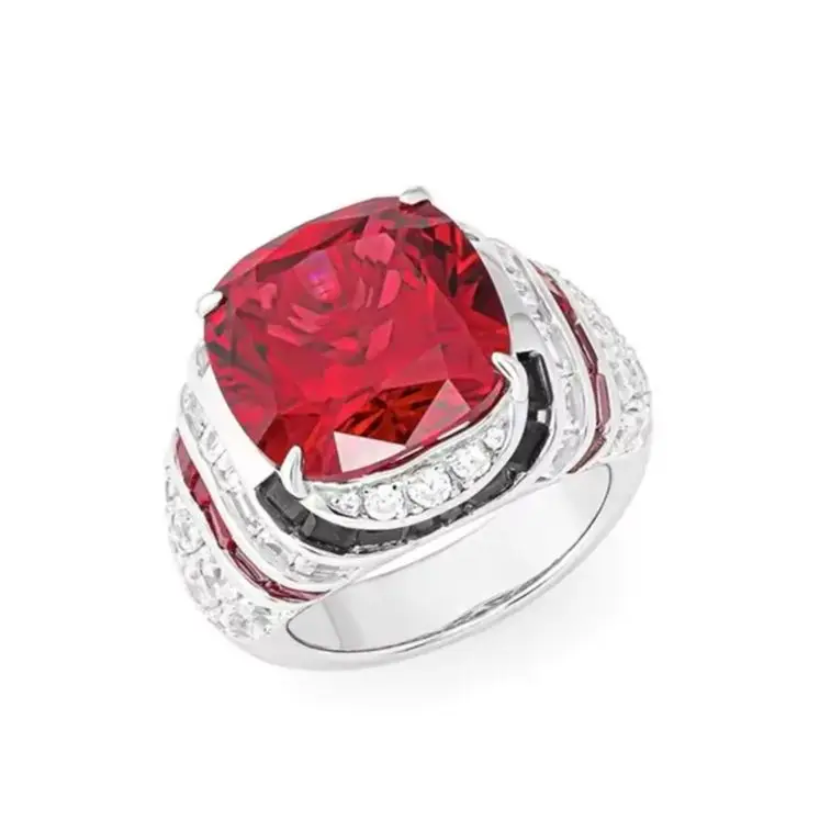 

Luxury Lab Grown Cushion 14mm Ruby Ring Vintage 925 Sterling Silver Statement Fine Jewelry for Women's Engagement Cocktail Gifts