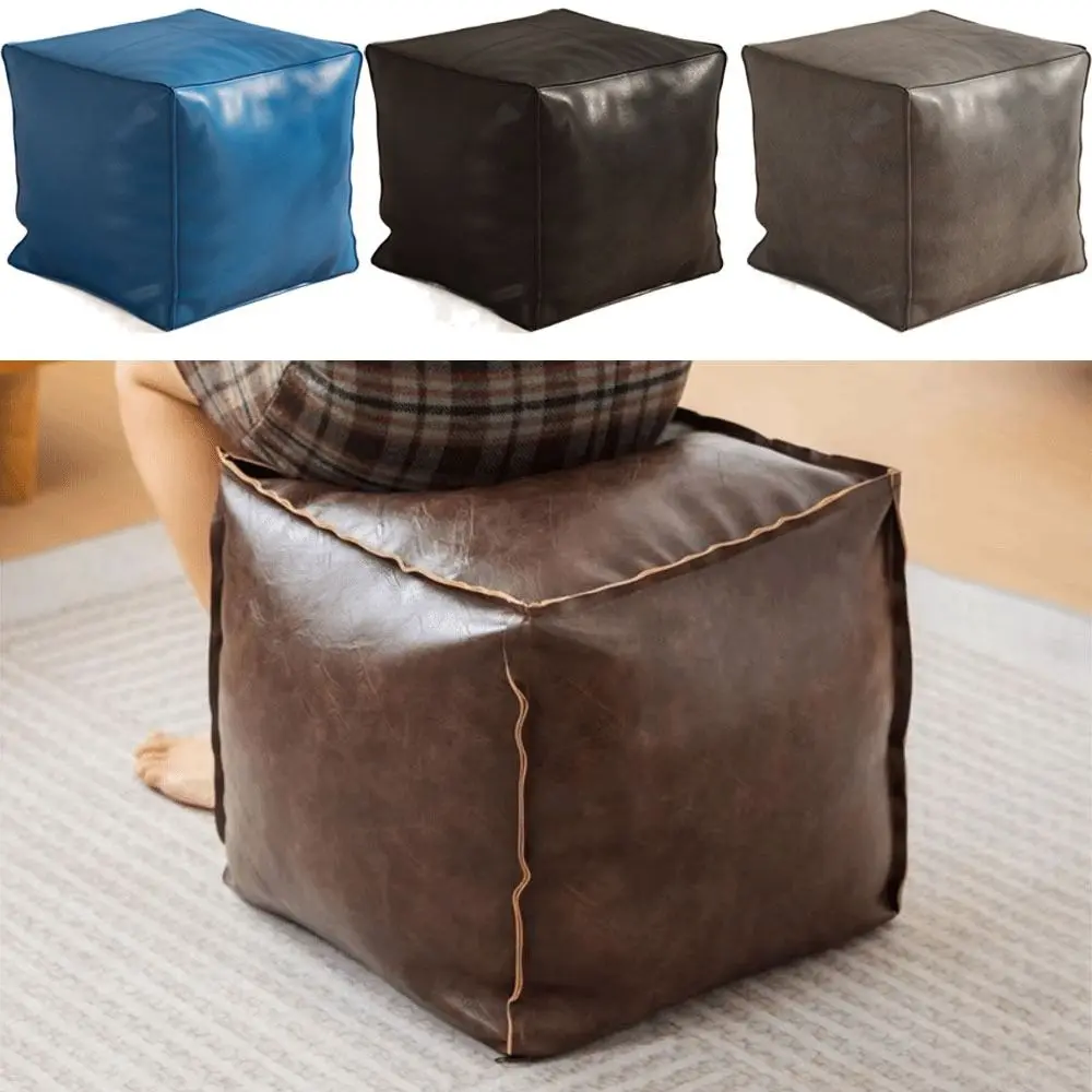 

Foot Rest Non-Slip Storage Stool Large Capacity Waterproof Unstuffed Cushion Cover Stackable Thicken Leather Pouf Shoe-changing