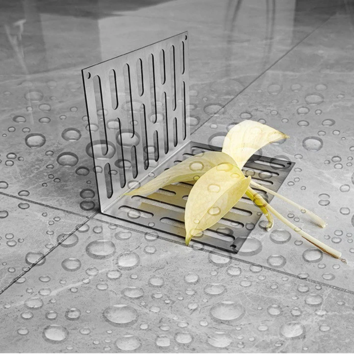 Balcony Toilet Corner Sewer Pipe Filter Screen Drainage Net Stainless Steel L-shaped Side Drain Grid Floor Drain for Rooftop