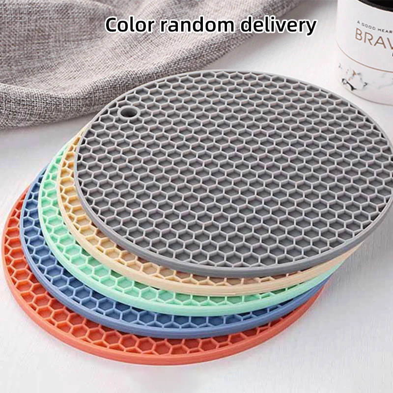 Silicone Anti-hot Insulation Pad Round Honeycomb Non-slip Coaster Tableware Drain Pot Mat Pot Dish Thickened Placemat