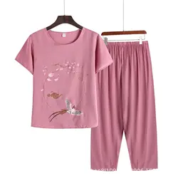 Summer Grandma Suit Cotton Linen Pajamas Set Women 2 Piece Set Outfit Pijama Feminino Plus Size Homewear pyjama pour femme 4XL