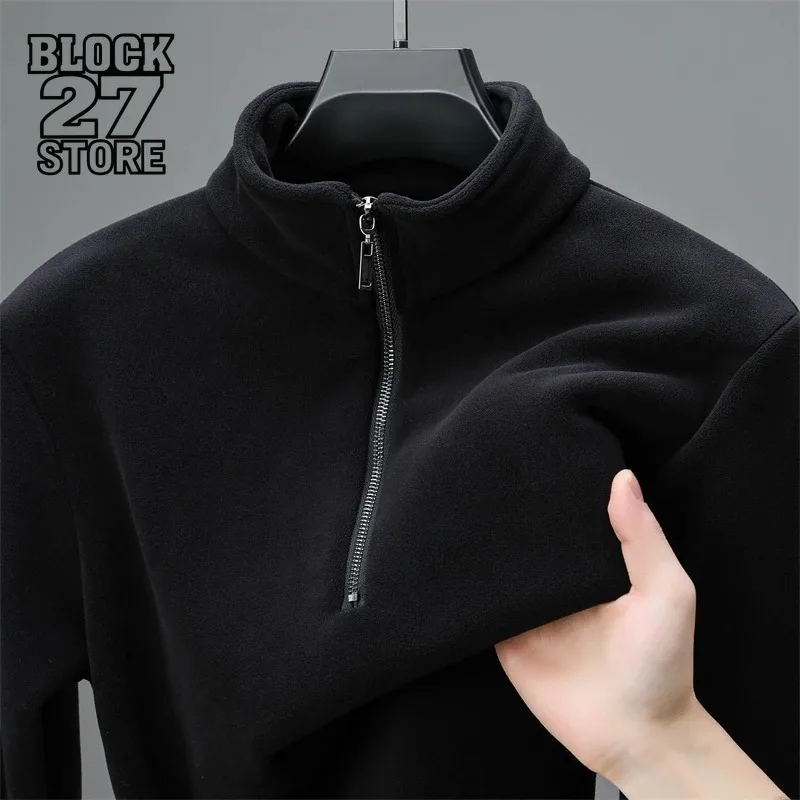 Harajuku inverno grosso velo moletom masculino quente dupla face meio zip pulôver gola jaqueta solta casual outerwear novo