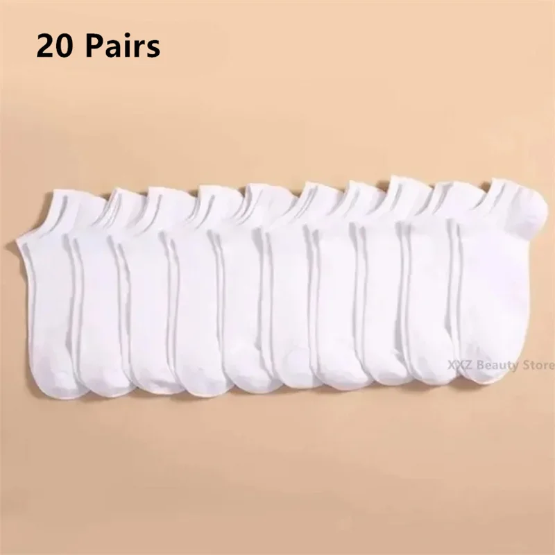 5/10/20 Pairs White Casual Breathable Socks Boat Socks For Women Men Invisible Low Cut Silicone Non-slip No-show Ankle Socks