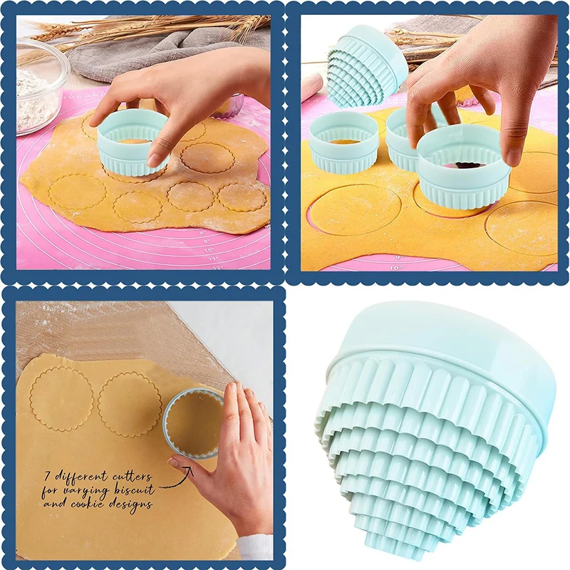 8Pcs/Set Cookie Cutters Plastic Cupcake Round Biscuit Cutters Light Green Wave Doublesided Cookie Tool DIY Cookie Dough Cutters