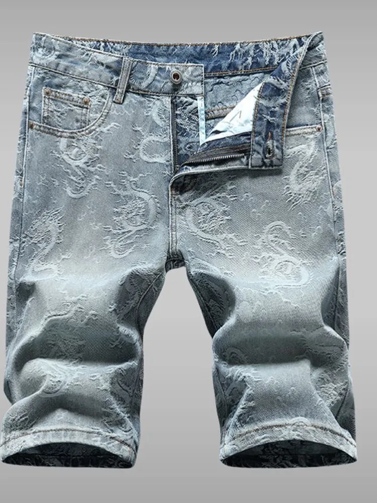Summer New Fashion Trend Printed Outdoor Sports Breathable Denim Shorts For Men's Casual Loose Straight Leg High-Quality Jeans